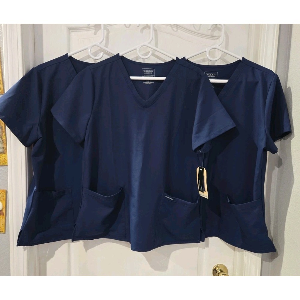 Womens Cherokee protx2 Navy Blue Scrub Top Size Large Lot Of 3 Never Worn